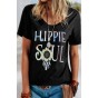 Ombre Tie-dye HIPPIE SOUL Sunflower Feather Print T-shirt