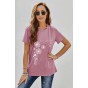 Pink Crew Neck Dandelion Print T-shirt