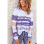 Tie-dyed Print Pom Pom Trim Long Sleeve Top