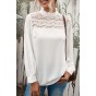 White Ruffled Crewneck Lantern Sleeve Splicing Lace Blouse