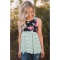 Mint Stripes and Floral Womens Tank