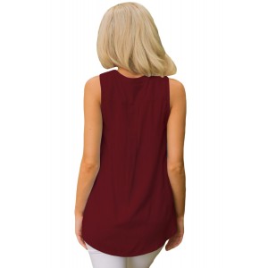 Wine Sleeveless Tank Top with Lace up